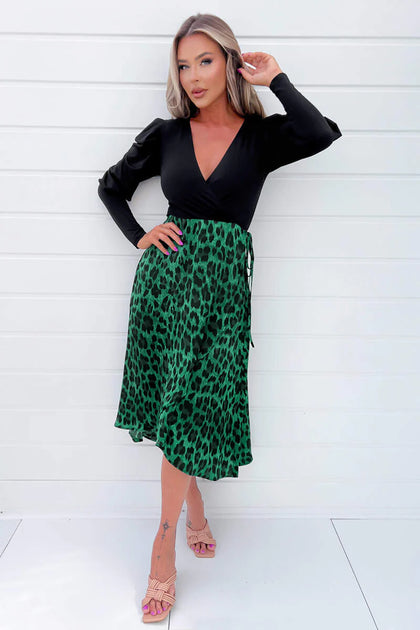 AX Paris Green And Black Animal Print 2 In 1 Midi Dress – She Selected