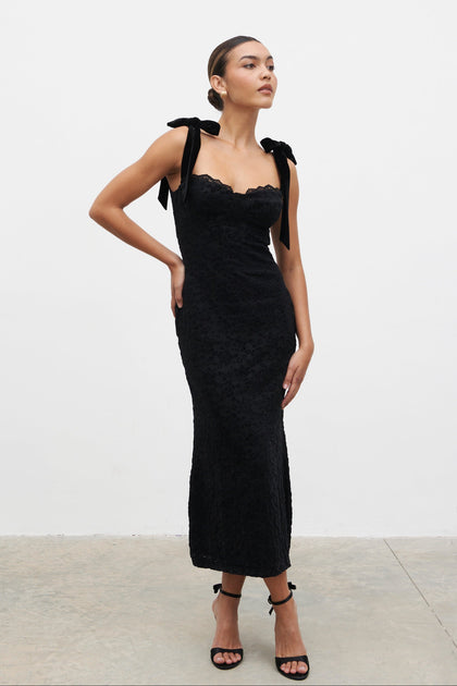 chinese dress ladies Bow-Detail A-Line Midi Dress in Black - 2 main image 0