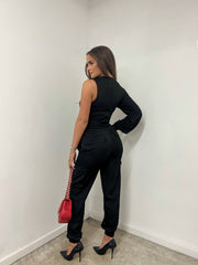 AX Paris Black Satin Cuffed Cargo Pants