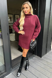 AX Paris Wine Roll Neck Cable Knit Dress