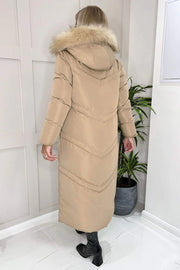 AX Paris Biscuit Faux Fur Trim Hooded Puffer Coat