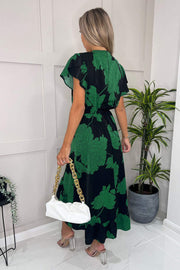 AX Paris Black And Green Floral Print Wrap Midi Dress