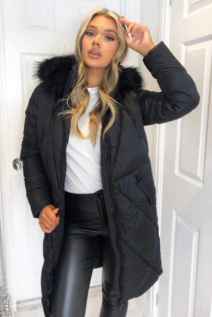 AX Paris Black Faux Fur High Shine Coat