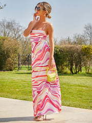 Chi Chi Cami Crossover Strap Swirl Print Maxi Dress in Pink