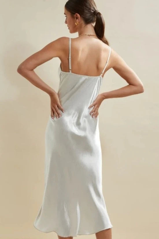 Charli Iris Satin Dress in Pearl White