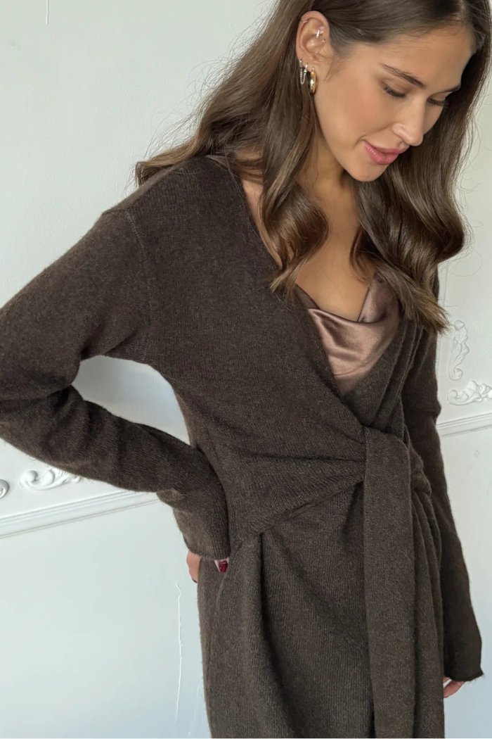 Chocolate brown knitted maxi wrap dress