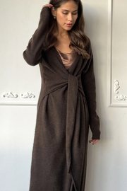 Chocolate brown knitted maxi wrap dress