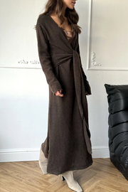 Chocolate brown knitted maxi wrap dress