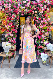 Closet London Multi Pink Print High Neck A-Line Midi Dress