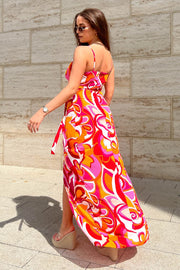 Girl in Mind Mia Pink and Orange Wrap Maxi Dress