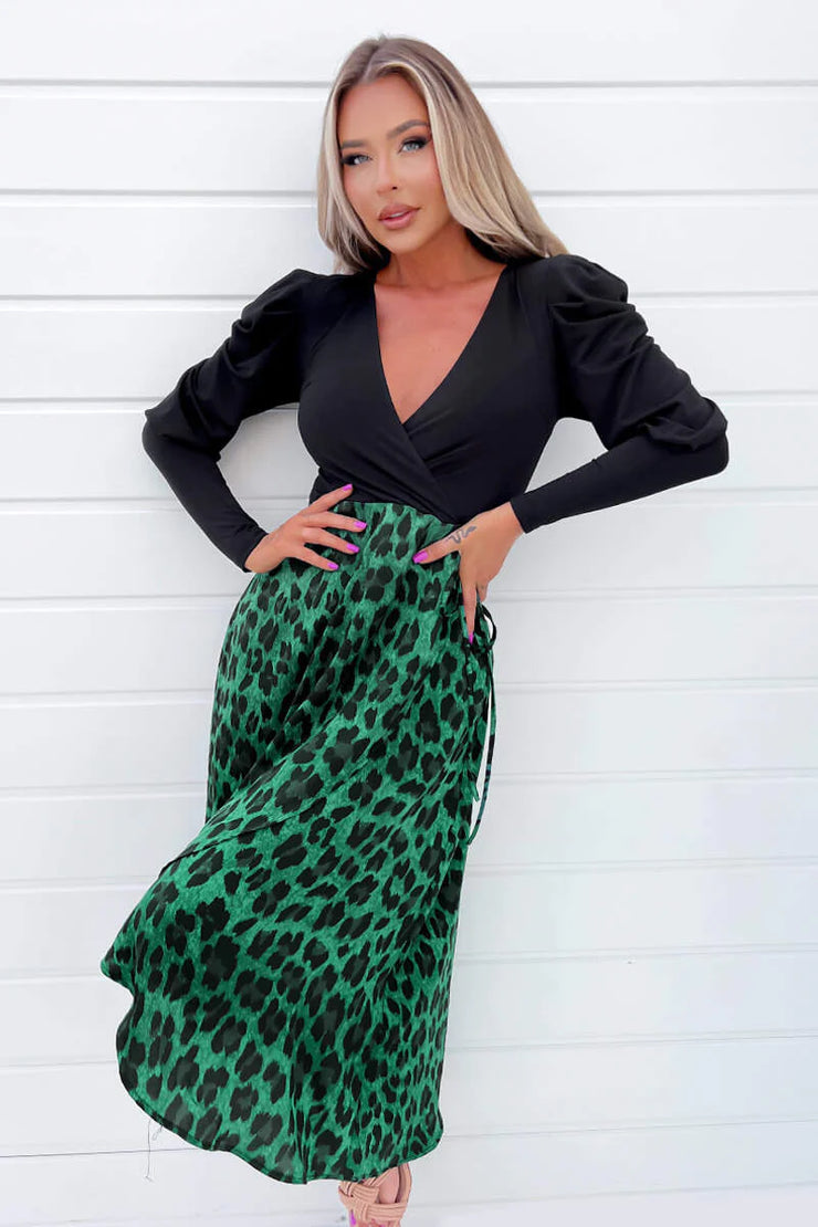 AX Paris Green And Black Animal Print 2 In 1 Midi Dress She Selected AX Paris Green And Black Animal Print 2 In 1 Midi Dress She Selected