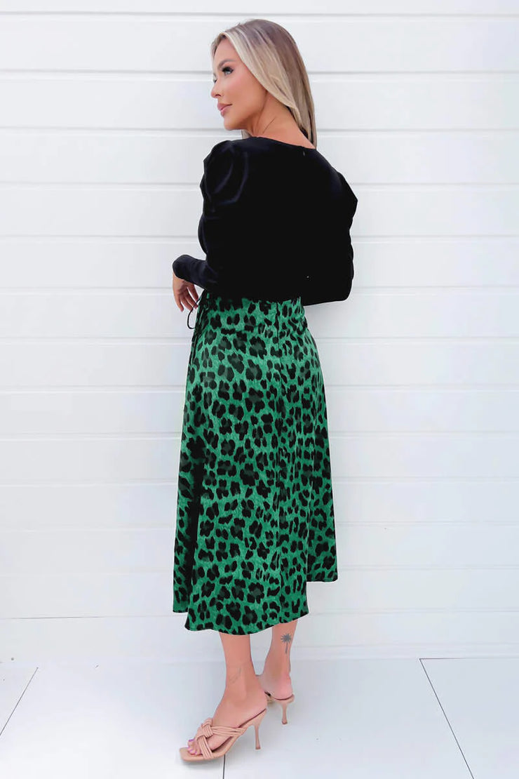 AX Paris Green And Black Animal Print 2 In 1 Midi Dress She Selected AX Paris Green And Black Animal Print 2 In 1 Midi Dress She Selected