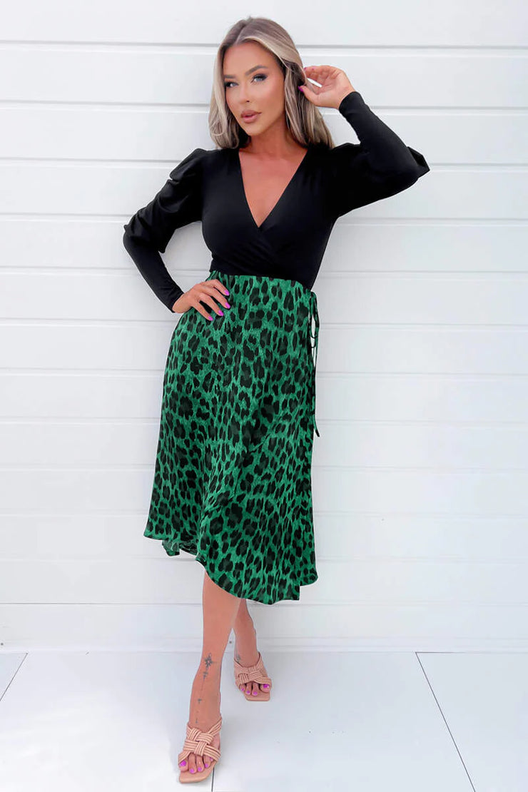 AX Paris Green And Black Animal Print 2 In 1 Midi Dress She Selected
