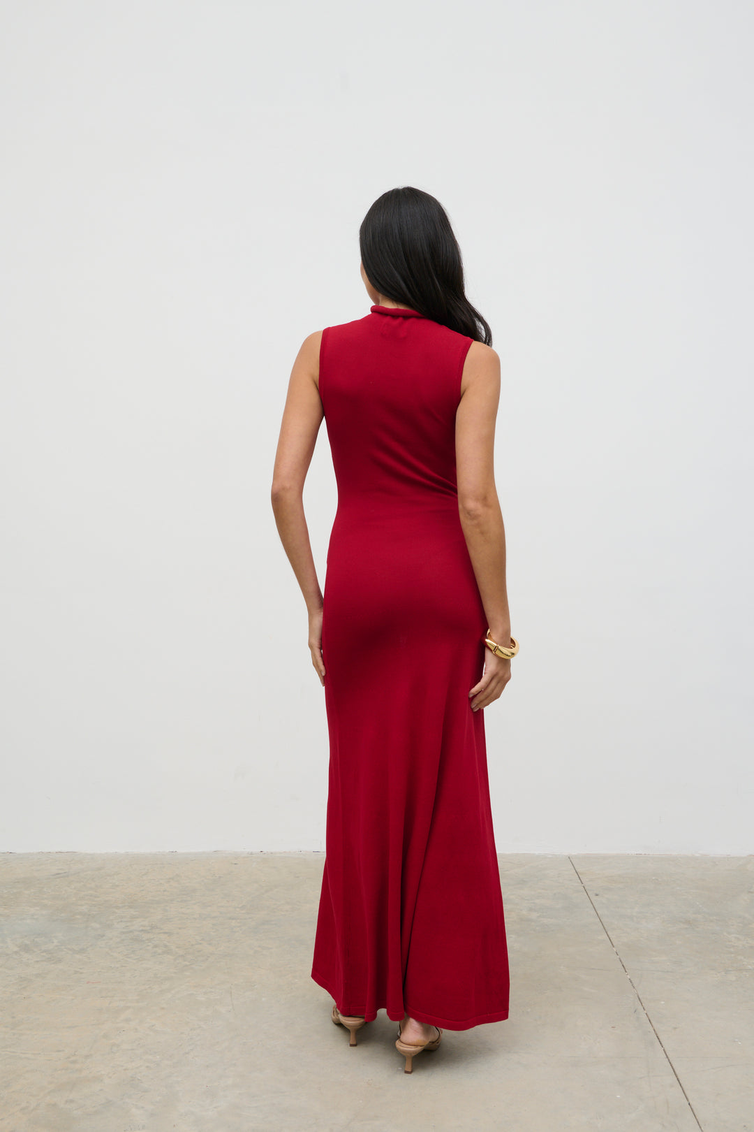 Hannah High Neck Knit Maxi Dress In Red