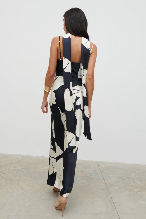 Pretty Lavish Keisha Scarf Maxi Dress in Black and Cream