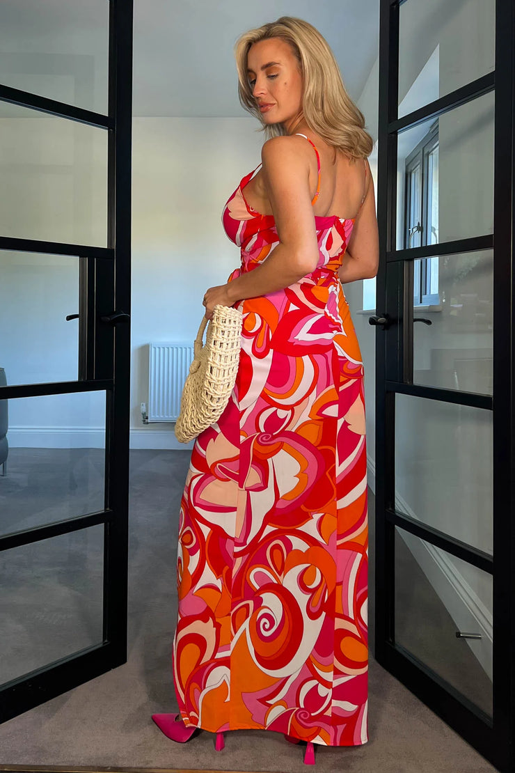 Girl in Mind Mia Pink and Orange Wrap Maxi Dress She Selected