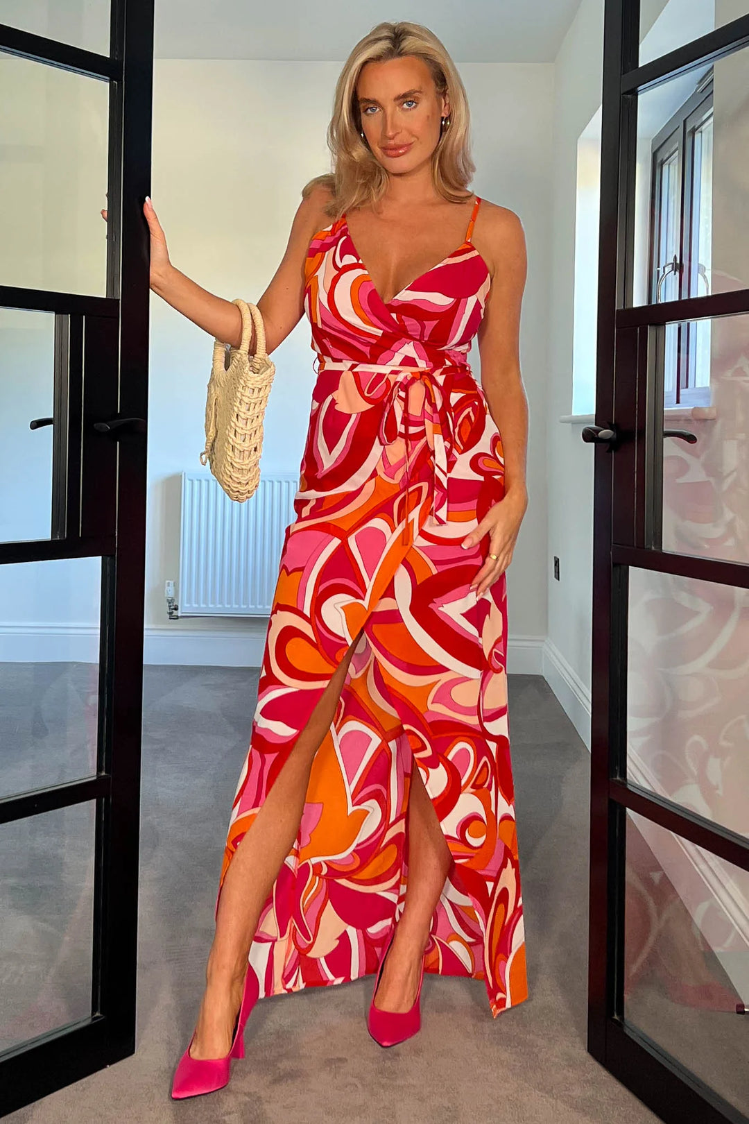 Girl in Mind Mia Pink and Orange Wrap Maxi Dress – She Selected