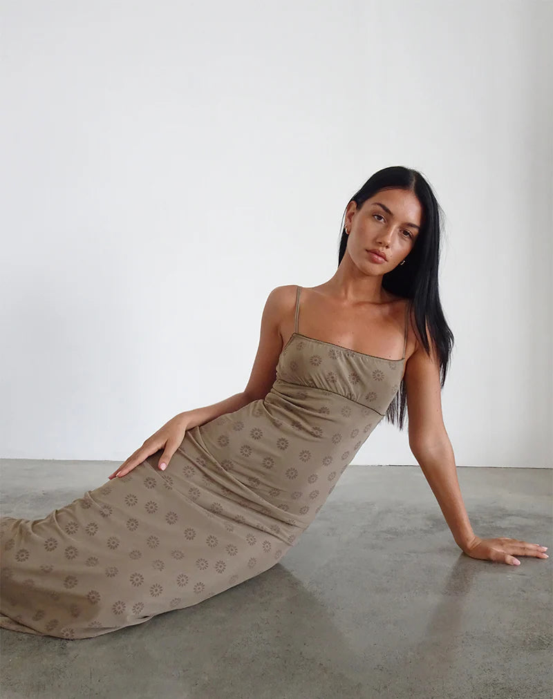 Motel Rocks Darsih Maxi Dress In Daisy Flock Light Brown – She Selected