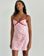 Motel Rocks Dimaya Mini Dress In Girlie Print With Red Binding