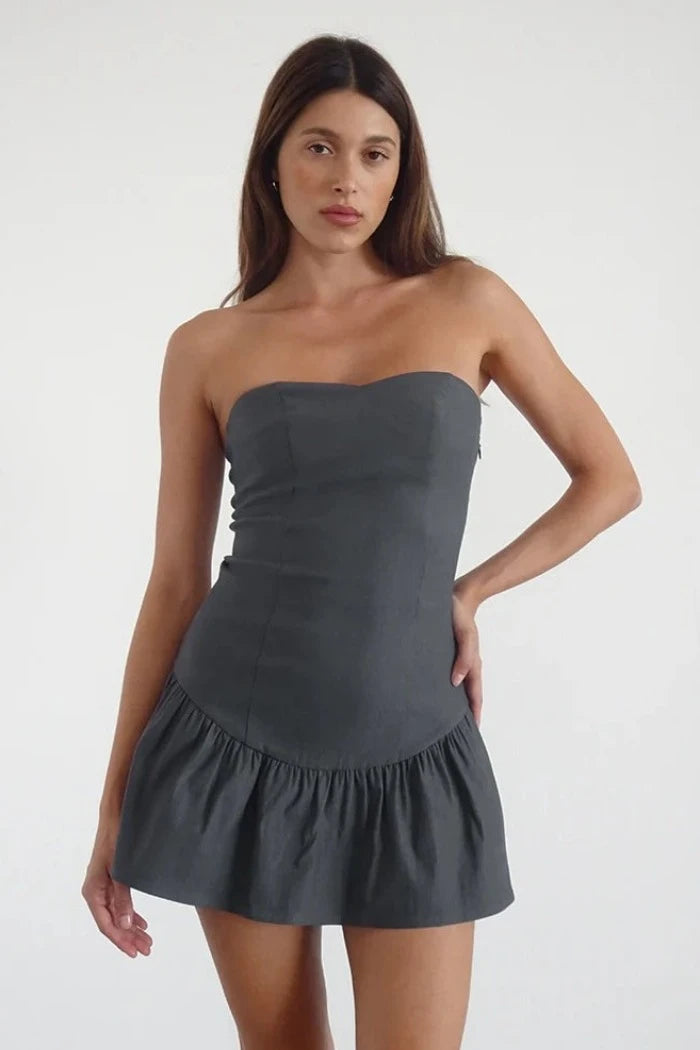 Motel Rocks Sabina Mini Dress in Charcoal Grey – She Selected