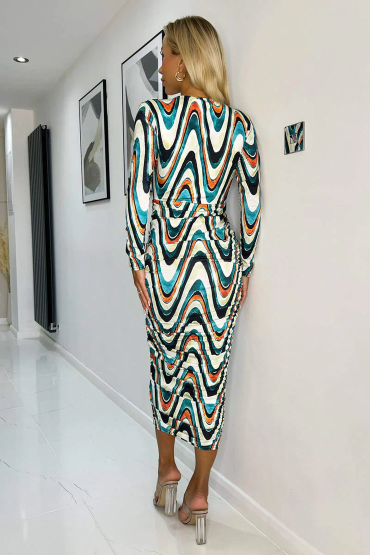 AX Paris Multi Wave Print Bodycon Midi Dress