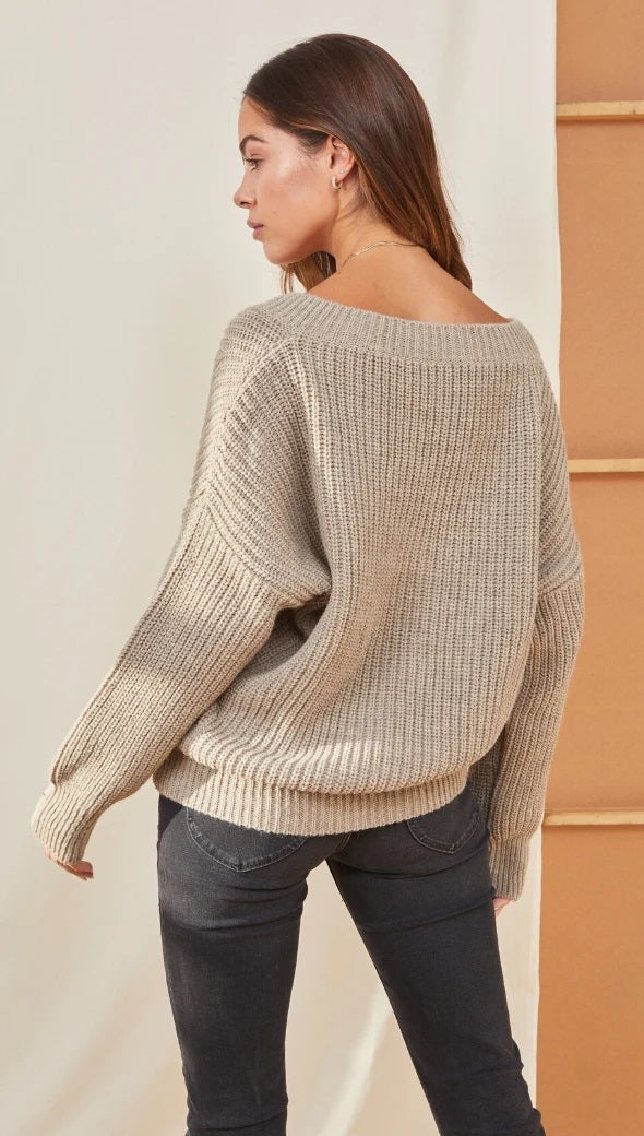 Charli Petra V Neck Sweater in Taupe