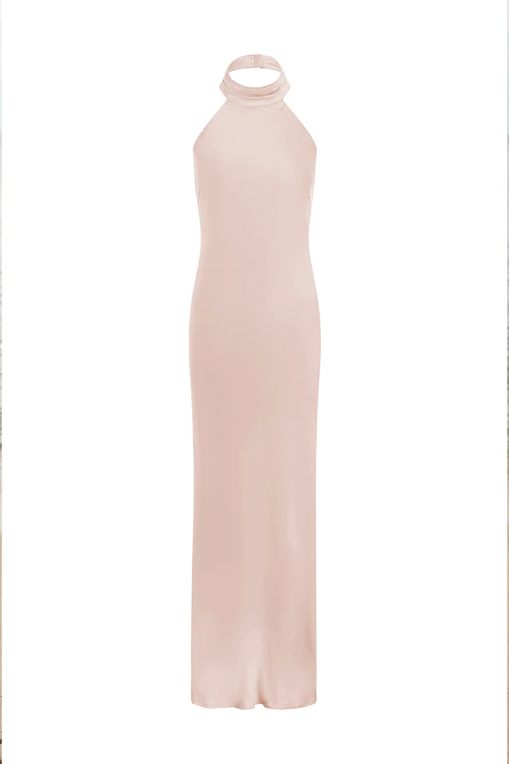 bridesmaid's halter neck dress in pink