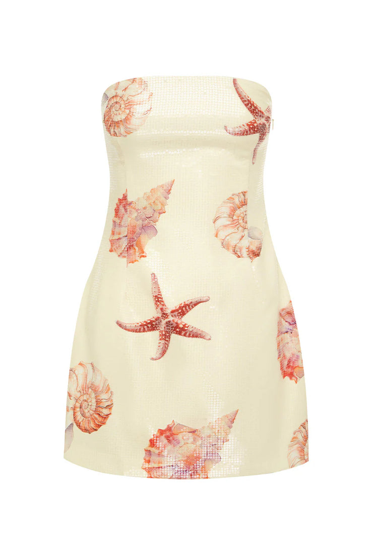 Strapless Holiday Mini Dress in Sand 