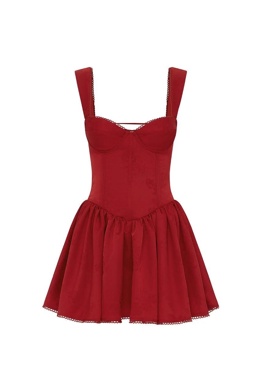 white christmas dresses Satin Off-Shoulder Draped Mini Dress in True Red - 2 main image 0