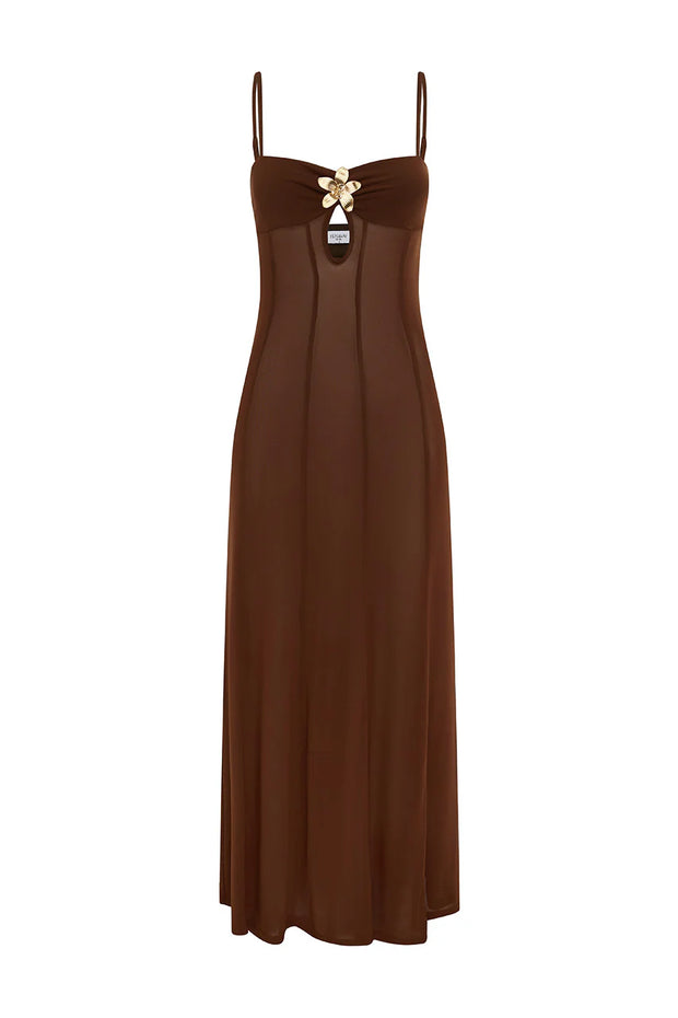 Espresso maxi dress with sheer lining