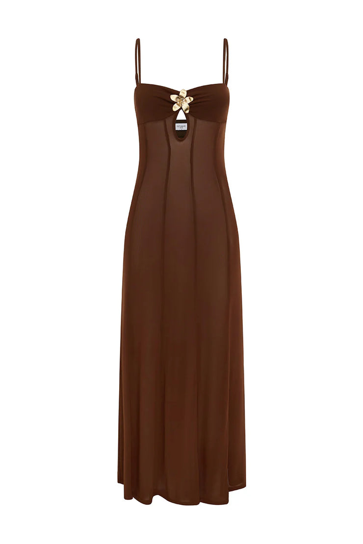 Espresso maxi dress with sheer lining
