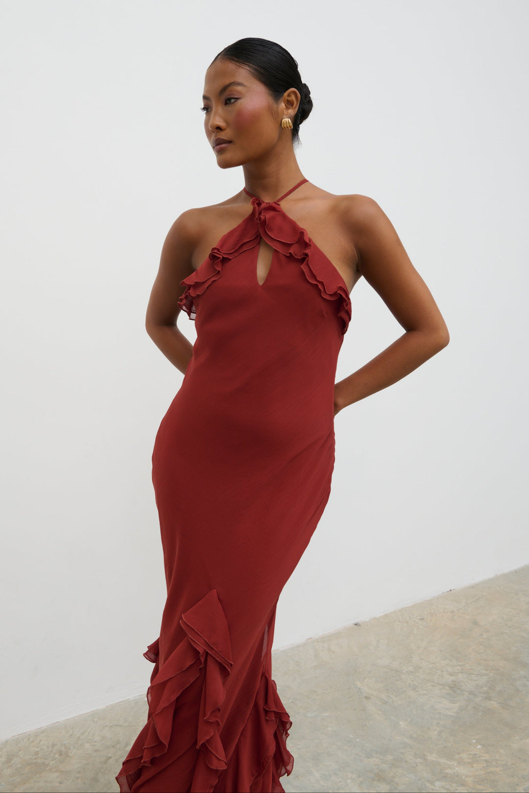 pink formal dresses midi Érasme Pink Flounced Midi Dress