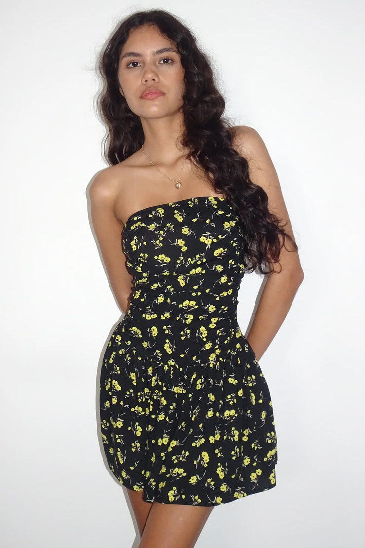 Motel Rocks Zhao Dress in Buttercup Black and Yellow