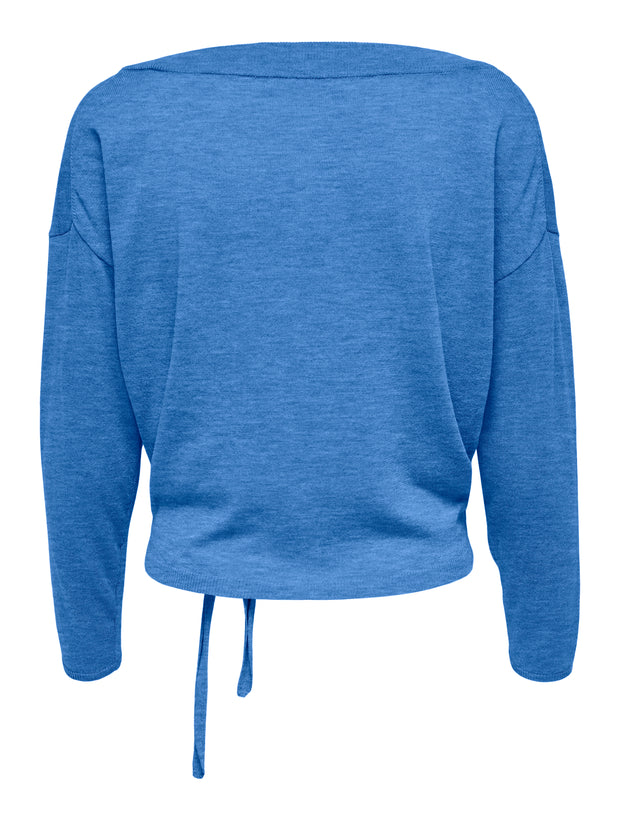 ONLY ONLMINA SEAWOOL Blue Long-Sleeve TIE PULLOVER