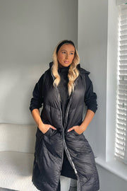 AX Paris Black Hooded Puffer Gilet Coat With Front Pockets