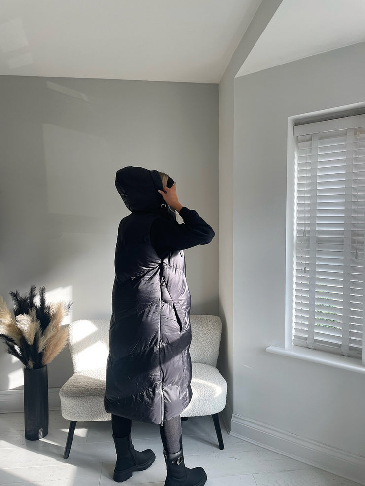 AX Paris Black Hooded Puffer Gilet Coat With Front Pockets