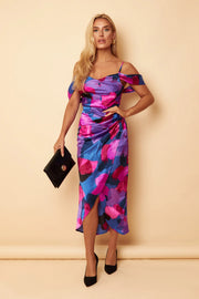 Girl In Mind Camila Purple Abstract Wrap Over Midi Dress