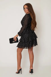 Girl In Mind Kimberly Black and Silver Mini Skater Dress