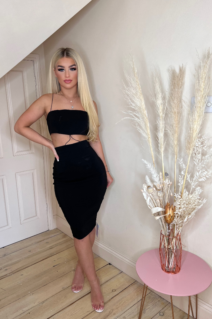Vesper Bernadette Black Cut-out Midi Dress – She Selected