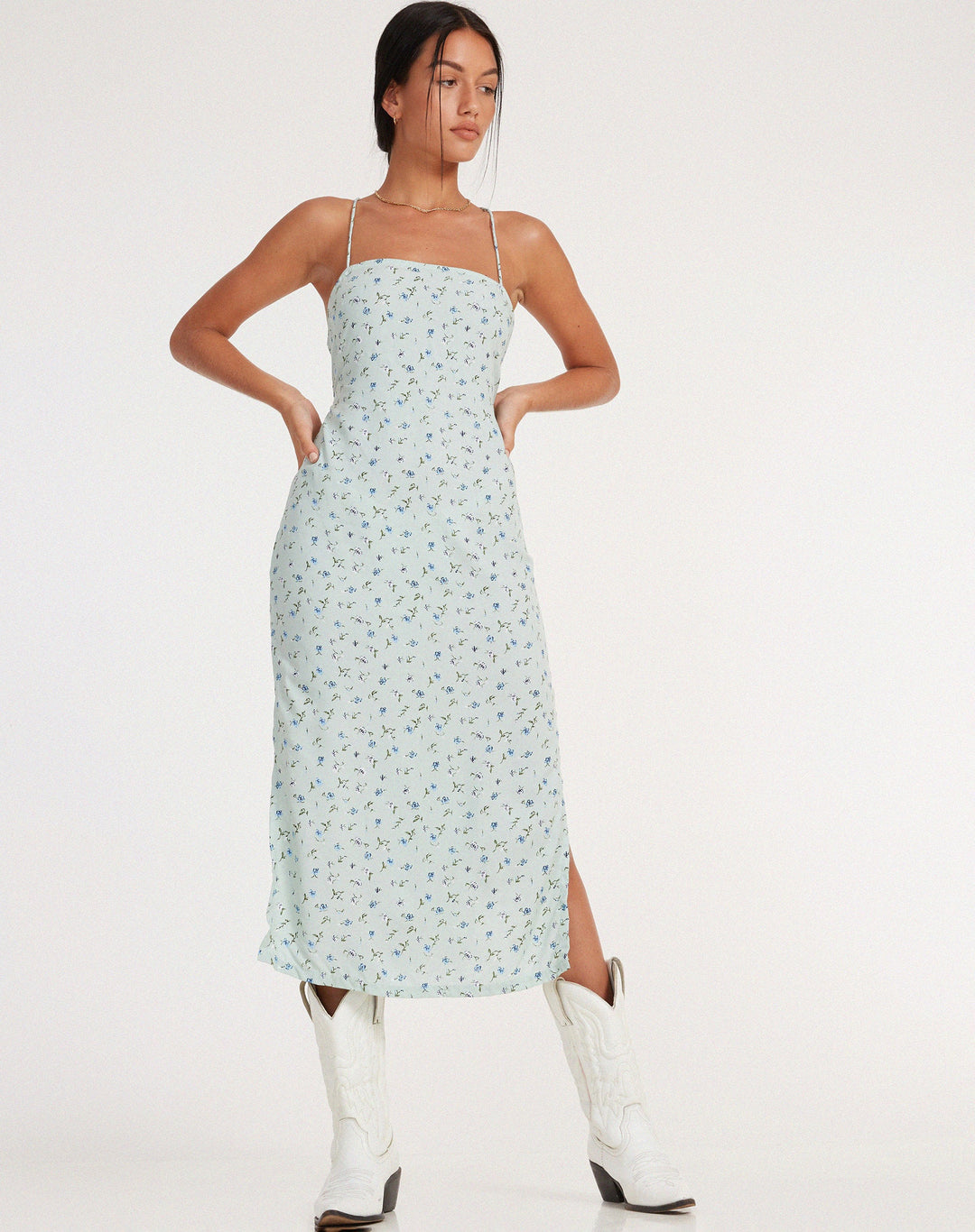 MOTEL ROCKS NOSITA MIDI DRESS IN PRETTY PETAL GREEN She Selected