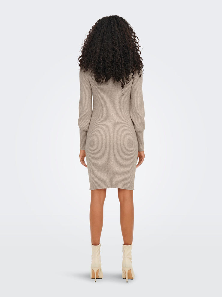 ONLY HIGH NECK KNIT DRESS IN LIGHT BROWN