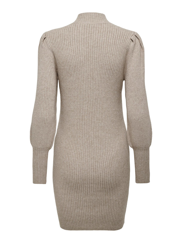 ONLY HIGH NECK KNIT DRESS IN LIGHT BROWN
