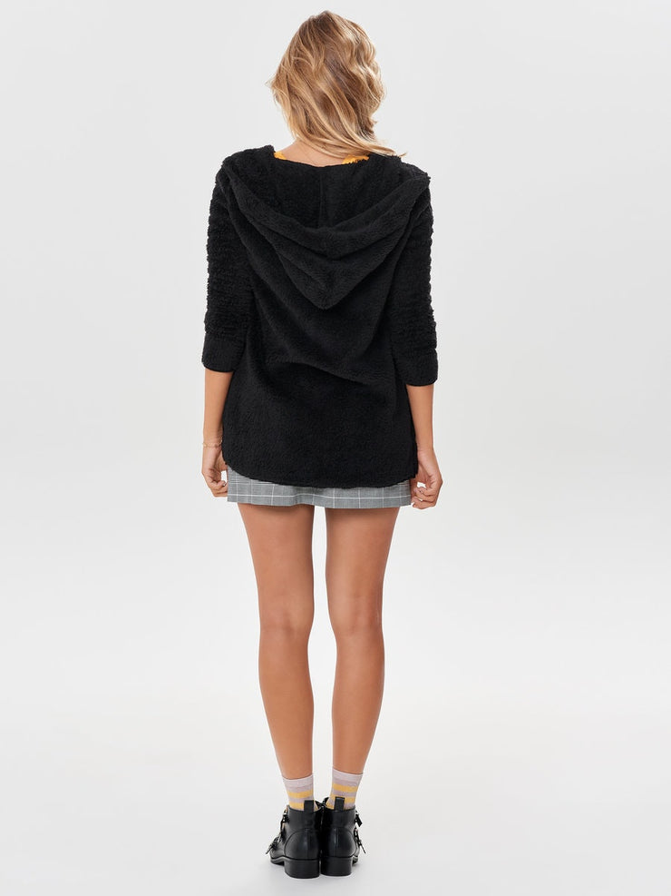 ONLY HOOD SHERPA COAT IN BLACK
