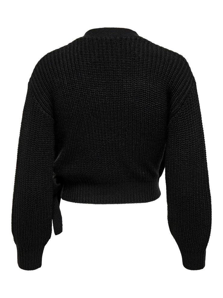 ONLY Wrap Long Sleeve Cardigan in Black