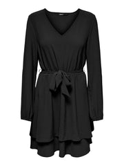 ONLY ONLMETTE Black Long-Sleeve V-NECK DRESS