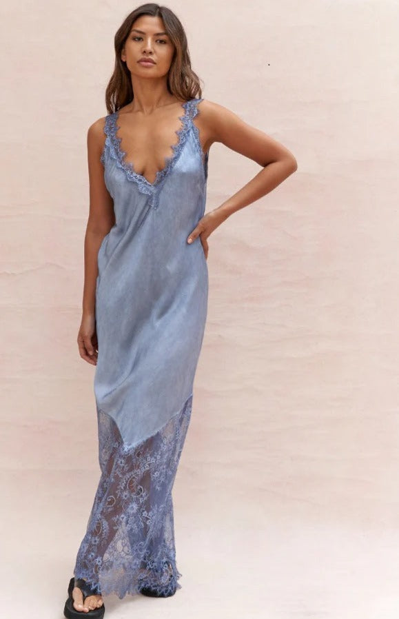 Charli Solange Slip Dress in Washed Blue
