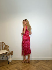 VESPER 247 HARPER STRAPPY MIDAXI DRESS IN PINK AND RED