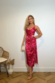 VESPER 247 HARPER STRAPPY MIDAXI DRESS IN PINK AND RED