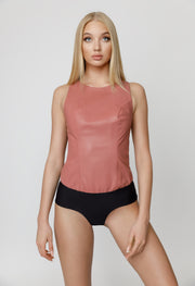 Kands London Pink Crew Neck Leather Tank