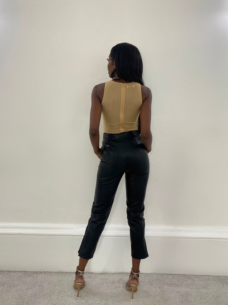 Worth a Million The Rea Vegan Leather Skinny Crop Trousers in Black